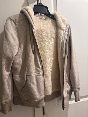 NWOT L.L. Bean Plush Sherpa-Lined Hooded Jacket in Light Beige